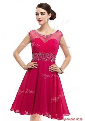 Beautiful Mini Length Scoop Hot Pink Prom Dresses with Cap Sleeves