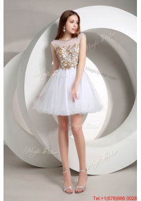 Perfect A Line Beaded Mini Length Prom Dresses in White