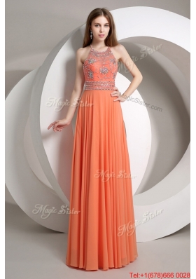 Perfect Beaded Empire Orange Prom Dresses with Halter Top