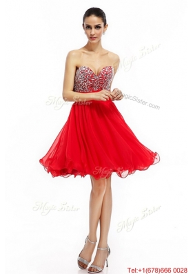 Romantic A Line Sweetheart Beaded Prom Dresses in Red