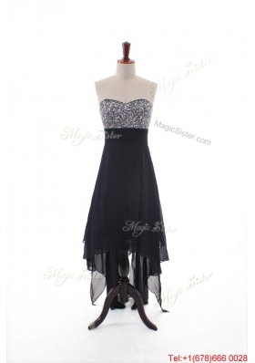 Custom Made Empire Strapless Beaded High Low Prom Dresses in Black