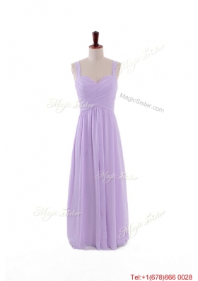 Most Popular 2016 Straps Lavender Long Prom Dresses with Ruching