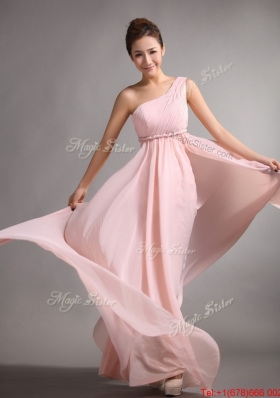 2016 Pretty Empire One Shoulder Prom Gowns with Belt and Ruching