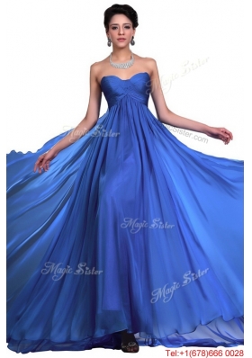 Perfect Sweetheart Ruched Blue Prom Dresses with Brush Train