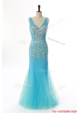 Vintage Mermaid V Neck Backless Beading Long Prom Dresses for 2016