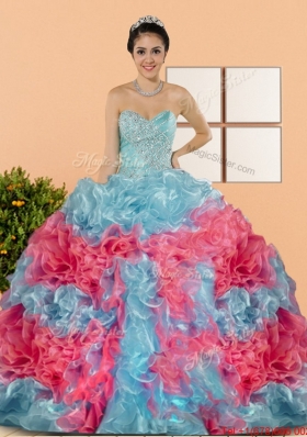 Multi Colored Multi Color 2015 Quinceanera Dresses with Beading and Ruffles