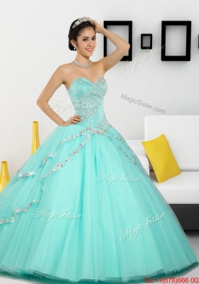 2015 The Super Hot Beading Sweetheart Quinceanera Dresses in Apple Green