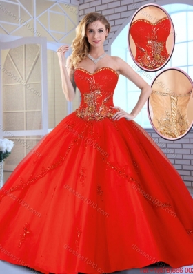 2016 Fall Cheap Appliques Sweetheart Quinceanera Gowns in Red