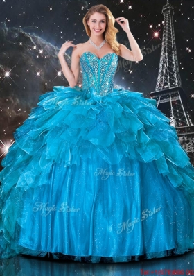 2016 Artistic Ball Gown Beaded Detachable Quinceanera Gowns in Blue