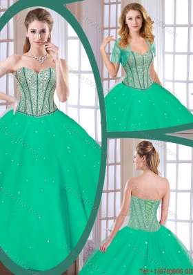 2016 Spring Latest Green Sweetheart Quinceanera Gowns with Beading