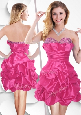 2016 Fashionable Hot Pink Taffeta Prom Dress with Beading and Bubles