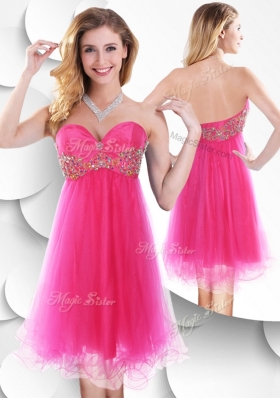 2016 Pretty Sweetheart Hot Pink Short Prom Dress with Beading