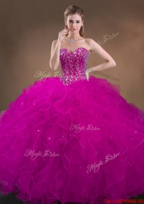 Custom Made Beaded and Ruffled Quinceanera Gowns in Hot Pink