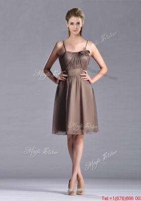 Popular Chiffon Brown Short Prom Dress with Spaghetti Straps