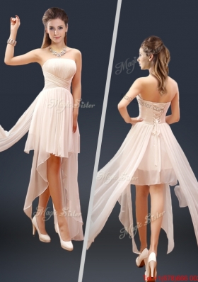 Cheap Champagne Asymmetrical Prom Dresses with Ruching