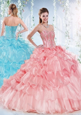 Latest Visible Boning Beaded Bodice Detachable Quinceanera Gown in Organza