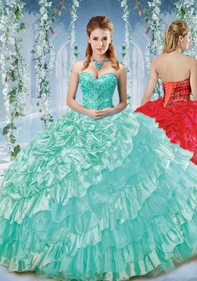 Modest Beaded and Ruffled Big Puffy Quinceanera Dress in Organza and Taffeta