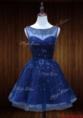 Lovely See Through Beaded Short Prom Dress in Royal Blue