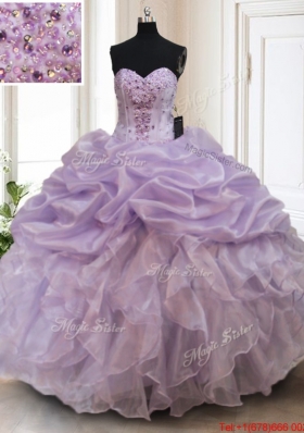 Luxurious Organza Lavender Sweet 16 Dress with Bubbles and Ruffles