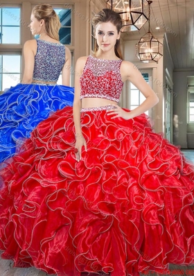 Most Popular Two Piece Side Zipper Red Quinceanera Dress in Organza