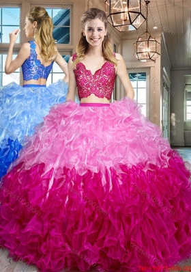 Romantic Two Piece Organza Two Tone Quinceanera Dress with Ruffles and Lace