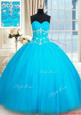 Top Seller Puffy Skirt Tulle Baby Blue Quinceanera Dress with Beading