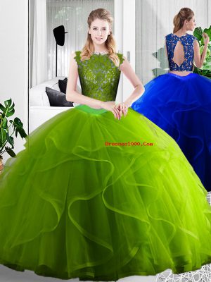 Exceptional Olive Green Zipper 15 Quinceanera Dress Lace and Ruffles Sleeveless Floor Length