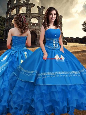 Perfect Strapless Sleeveless Taffeta Sweet 16 Dresses Embroidery and Ruffled Layers Zipper