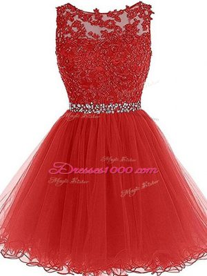 Adorable Sleeveless Beading and Lace and Appliques Zipper Dress for Prom