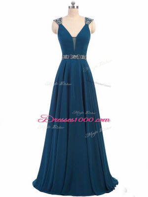 Wonderful Chiffon Cap Sleeves Floor Length Prom Dress and Beading