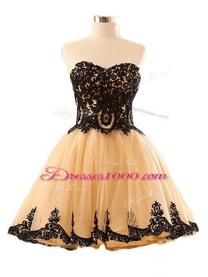 Champagne Lace Up Prom Evening Gown Appliques Sleeveless Mini Length