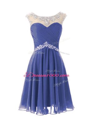 Cap Sleeves Knee Length Beading Zipper Evening Dress with Blue