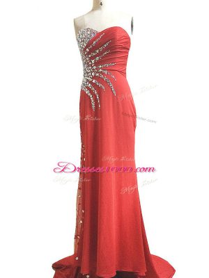 Red Sweetheart Neckline Beading and Ruching Celebrity Dresses Sleeveless Side Zipper