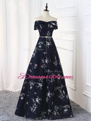 Multi-color Sleeveless Beading and Belt Floor Length Celebrity Dress