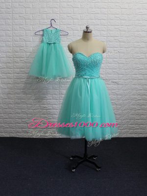 Aqua Blue Sleeveless Beading Mini Length Cocktail Dress