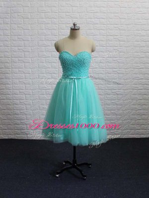 Apple Green Tulle Lace Up Sweetheart Sleeveless Mini Length Prom Dress Beading