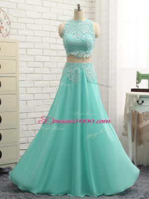 Sleeveless Floor Length Appliques Side Zipper Oscars Dresses with Apple Green