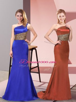 Royal Blue Column/Sheath Pattern Evening Dress Side Zipper Elastic Woven Satin Sleeveless Floor Length