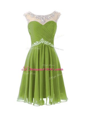 Colorful Knee Length Olive Green Prom Dresses Scoop Cap Sleeves Zipper