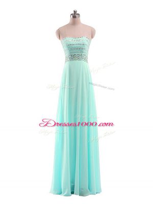 Shining Aqua Blue Strapless Zipper Beading Celebrity Prom Dress Sleeveless