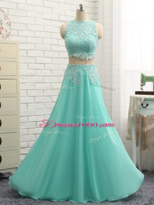 Apple Green Chiffon Side Zipper High-neck Sleeveless Mini Length Dress Like A Star Lace and Appliques