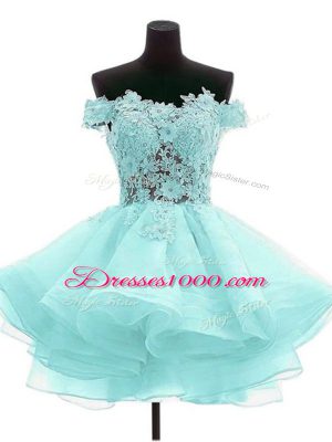 Aqua Blue A-line Beading and Lace Cocktail Dress Zipper Organza Sleeveless Mini Length