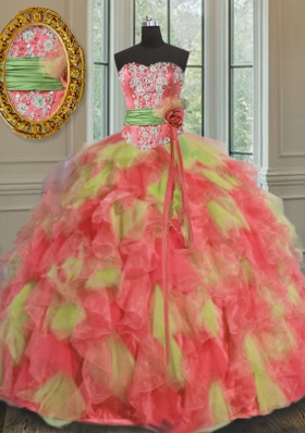 Sweetheart Sleeveless Organza 15 Quinceanera Dress Beading and Ruffles and Sashes|ribbons Lace Up