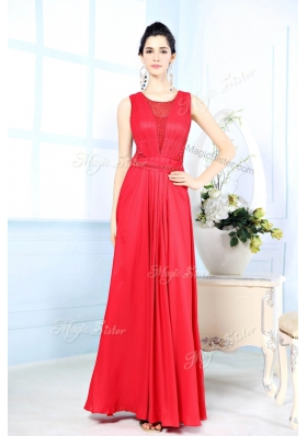 Graceful Scoop Chiffon Sleeveless Floor Length Prom Dress and Ruching