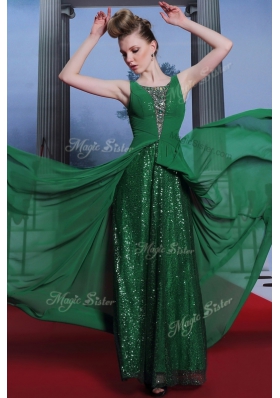 Low Price Dark Green Scoop Neckline Beading Prom Dresses Sleeveless Side Zipper