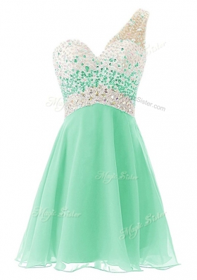 Apple Green Prom Dresses Prom and Party and For with Beading One Shoulder Sleeveless Criss Cross