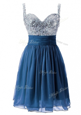 Knee Length Navy Blue Cocktail Dress Chiffon Sleeveless Beading