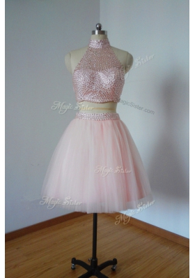 Tulle Sleeveless Mini Length Prom Dresses and Beading