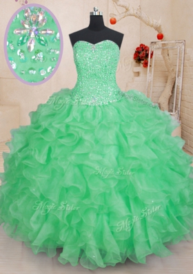 Sleeveless Lace Up Floor Length Beading and Ruffles Quince Ball Gowns