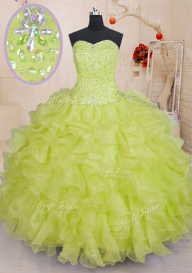 Sweetheart Sleeveless Organza Vestidos de Quinceanera Beading and Ruffles Lace Up